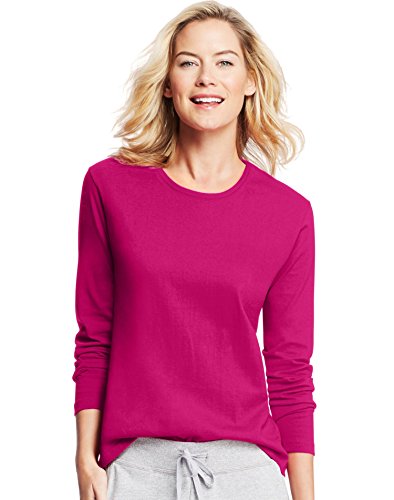 Hanes Women's Long-Sleeve Crewneck T-Shirt_Sizzling Pink_S