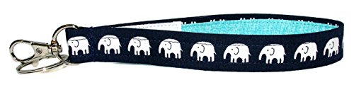 Elephants Keychain - Key Fob Wristlet - Navy - Aqua - Purse or Wallet Strap - Safari - Africa - Zoo - Thumbnail 6