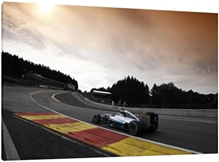 Lewis Hamilton Spa - 30x20 Inch Canvas Art - Mercedes F1 Framed Picture Print