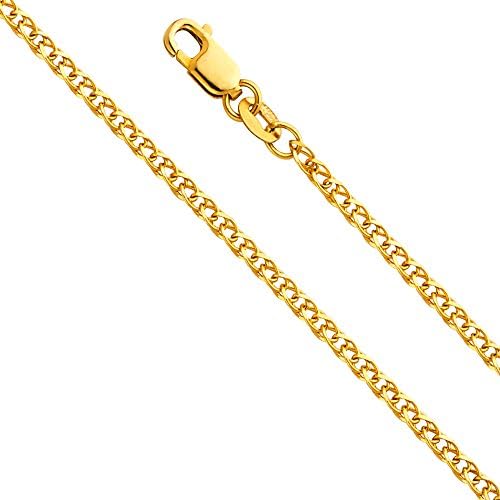 14k Yellow Gold Solid 2mm Flat Open Wheat Chain Necklace with Lobster Claw Clasp - 24"