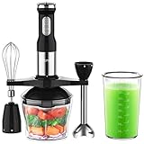 HOMIEE Hand Blender, 5-in-1 Blender Stick Immersion with 15-Speed Control and Turbo for Baby Food & Kitchen Use, Including Stainless Chopper, Egg Whisk, 800ML BPA-Free Beaker & Storage Bracket, Black