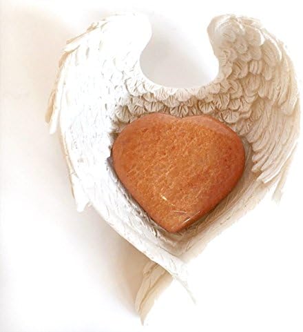 Stone of Joy - Reiki Healing Energy Charged Small Orange Jade Crystal Heart (2.5 cm) in White Angel Wings Dish