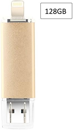 128GB iPhone USB Flash Drive, iOS Memory Stick, iPad External Storage Expansion for iOS Android PC Laptops (Gold)