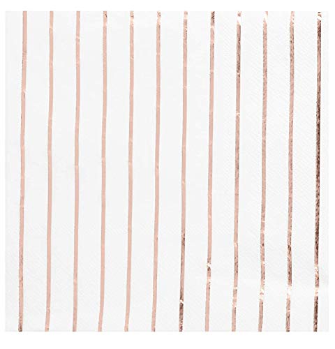 Rose Gold Napkins - 50-Pack Disposable Luncheon Napkins, Rose Gold Foil Stripes, 3-Ply Paper Napkins, Cocktail, Bridal Shower, Birthday, Wedding Party Supplies, Folded 6.5 x 6.5 Inches