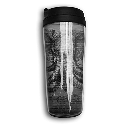 Water Bottles, Elephant Octopus Wall Monochrome, Portable Insulated Organic Coffee Mug Reusable Plastic Curve Travel Mug For Women Men
