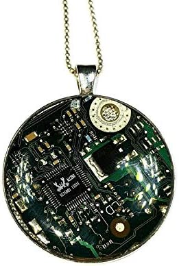 PC board statement round necklace with resin and computer parts perfect gift