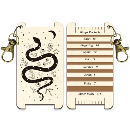 arricraft Snake Spinning Control Tool, Stars Moon Plants Flowers WPI Guide Gauge with Clasp Wood Yarn Wrap Guide Board with Diz for Spinners Yarn Measuring Tools Crochet Accessories