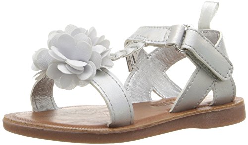 OshKosh B'Gosh Pasha Girl's T-Strap Sandal, Silver, 7 M US Toddler