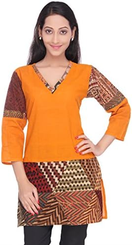Viniyog Women's Handloom Cotton Kurti with Kalamkari patchwork
