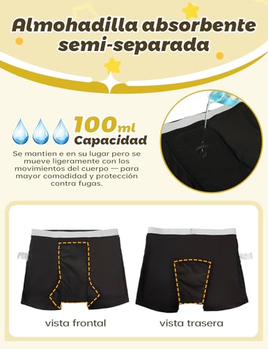 Carer 3 Piece Incontinence Boxers for Boys | Washable Cotton Underwear with Absorption 100ml | Ideal for Mild Bedwetting and Urinary Incontinence | Size 122-128 | Ropa Interior de Algodón Lavable | Ideal para Leve Enuresis y Incontinencia Urinaria | Talla 122-128