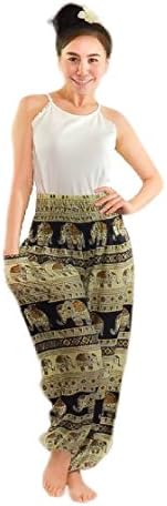 Lanna Pants Harem Pants Woman’s Plus Hippie Bohemian Yoga Elephant Pants (WhiteBlack, M)