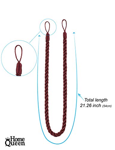 Home Queen Rope Tie Backs for Window Curtain with 4 Hooks, Hand Knitting Buckle Cord Drapery Holdbacks, 4 Pieces, Burgundy - Thumbnail 6
