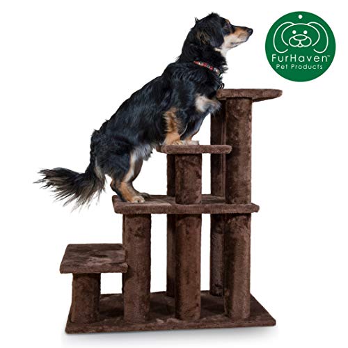 Furhaven Pet Stairs | Steady Paws Easy Multi-Step Pet Stairs Assist Ramp for Dogs & Cats, Brown, 4-Step