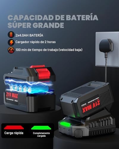 Soprador de folhas sem fios com ecrã LCD, 3 velocidades, pilhas de 2×4,0Ah e carregador rápido, soprador elétrico leve para cuidados de jardim, entrada, folhas, pó e neve