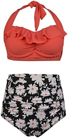 Happybai Womens Plus Size Swimwear Flounce Padded High Waisted Swimsuit Bikini