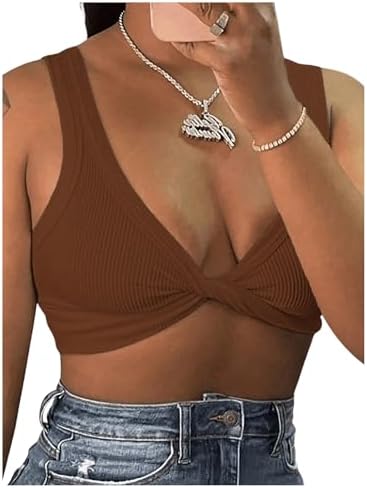 Mokoru Women's Sexy Sleeveless Halter Criss Cross Tank Crop Tops
