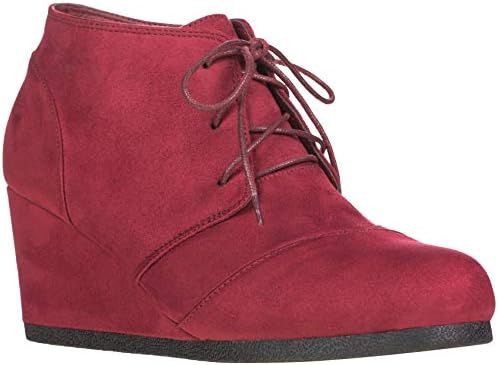 Women's Round Toe Lace Up Wedge Heels Suede Ankle Boots Booties