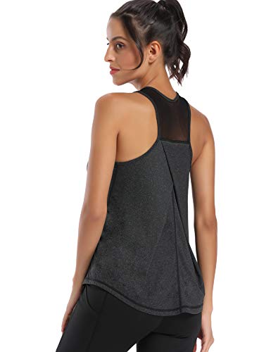 aeuui workout tops para mujer malla racerback tank yoga camisas ropa de gimnasia negro