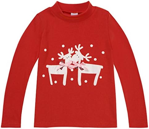 Girls Deer Printed Pure Cotton Long Sleeve Tops Red T shirts Pullover Size 6