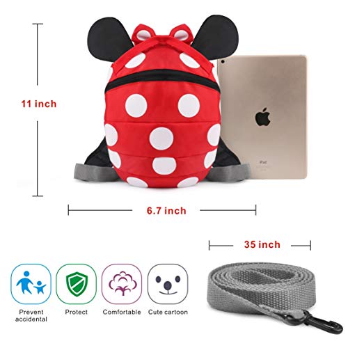 Idefair Kids Harness Backpack, Anti-Lost Toddler Backpack Leash Mini Cute Safety Leash Bag for Age 1-5 Years Old Boys and Girls with Detachable Rein (Red)