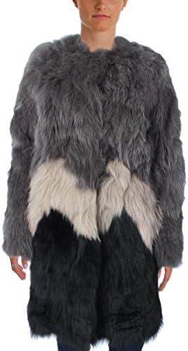 Yves Salomon Womens Rabbit Fur Colorblock Coat Black 36