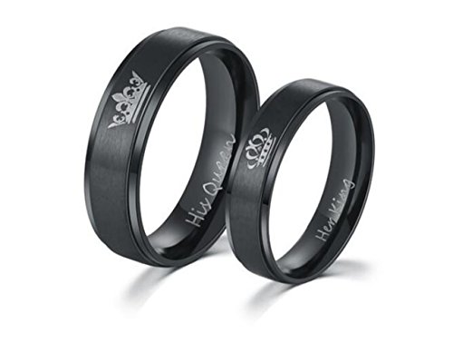 LaFatina Her King His Queen His and Hers Anniversary Engagement Rings, Stainless Steel Couples Ring His & Hers Crown Engraved His King Her Queen Promise Ring Wedding Band