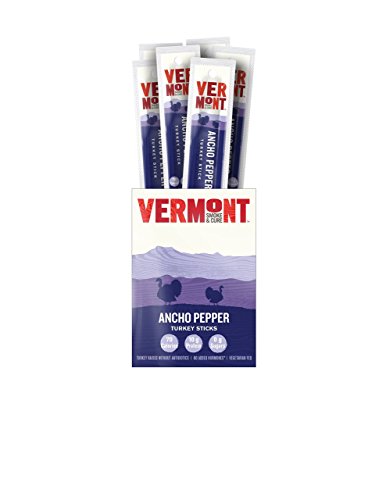 Vermont Smoke & Cure Meat Sticks, Turkey, Antibiotic Free, Gluten Free, Ancho Pepper, 1oz Stick, 24 Count