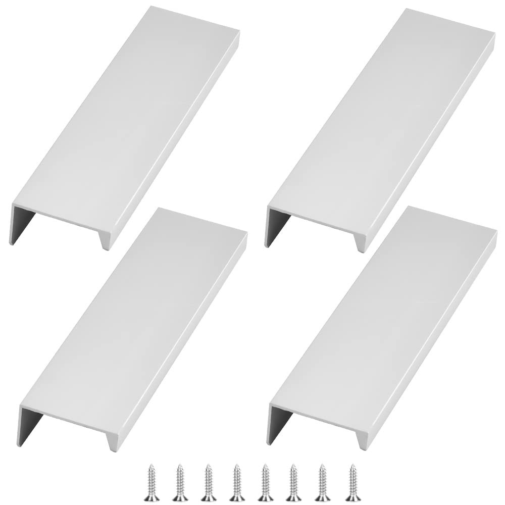 KLYNGTSK 4 PCS Finger Edge Pull Silver Concealed Handle Modern Style Curved Drawer Handle Aluminum Alloy Invisible Handles Wardrobe Handles for Cabinet Hardware Drawer Pull Kitchen Cabinet Pulls