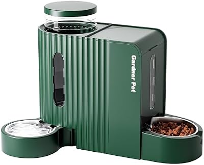 Comedouro automático para gatos 2 em 1 (3L*2), dispensador de comida e água, bebedor para cães com tigela de aço inoxidável, dispensador de comida para gatos por gravidade, sem BPA, verde não elétrico