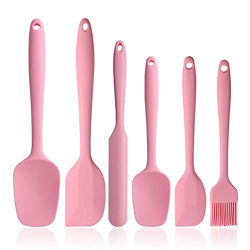 BINHAI Silicone Spatula Set Pink 6 Piece Non Stick Rubber Spatula