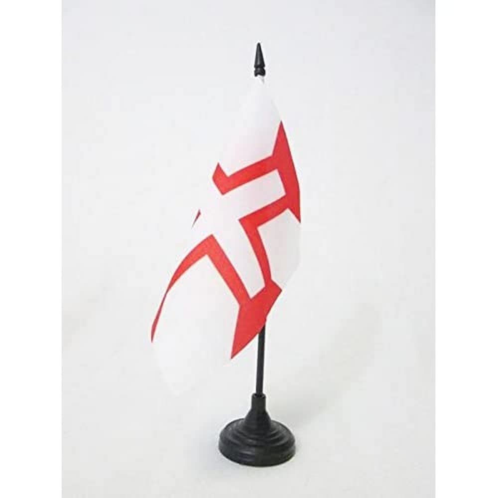 AZ FLAG Military Order of Christ Table Flag 5'' x 5'' - former Knights Templar order in Portugal Office Decoration 100% Polyester 15 x 15 cm - Mini Desk Flag with Pole and Black Plastic Base