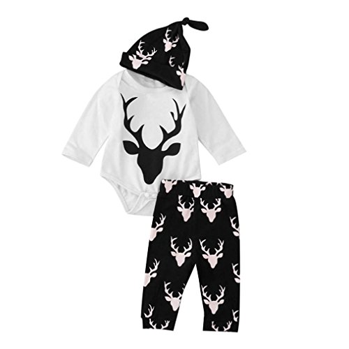 FEITONG Newborn Infant Baby Boy's Print Romper Tops+Long Pants +Hat