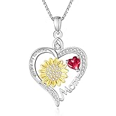 HeartMelody Sunflower Heart Necklaces for Women, You Are My Sunshine 18K White Gold Plated with Birthstone Necklace Sunflower Everyday Jewelry Birthday Christmas Gifts for Women Mom Her