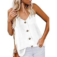 Summer Tops for Women Cute V Neck Sleeveless Tank Tops Button Down Shirts White X-Large