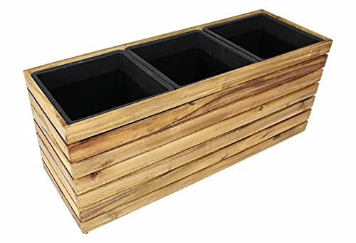 Pflanzkasten „Akazie“ aus Holz mit 3 Einsätzen, 81x29x34 cm, Pflanzer, Blumen & Pflanztopf, modernes Design – Bild 3