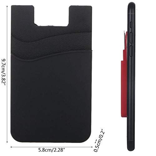 Phone Card Holder Silicone Wallet, Stick-on ID Credit Card Double Pockets for Smartphones iPhone/Android/Samsung Galaxy Black