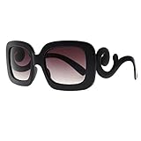 VeryHobby Inspired Oversized High Fashion Square Sunglasses w/ Baroque Swirl Arms Black (Black, 65)