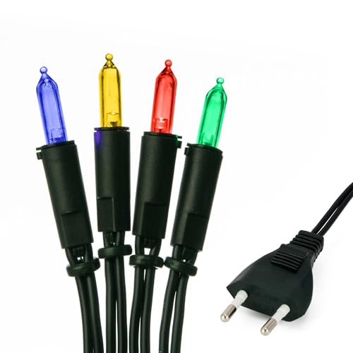 hellum LED Lichterkette bunt, 100 LED mit 14,85m beleuchtete Länge, strombetriebene Lichterkette Innen mit Stecker, für Weihnachtsbaum unter 59 Lumen 150278