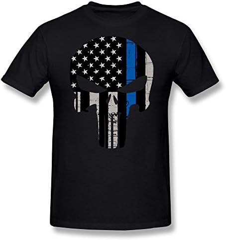 QDYJM Men's Thin Blue Line The Punisher Logo T-shirt - M Black