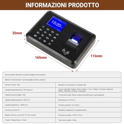 Diseleri Fingerprint Attendance Alarm Clock for Employees