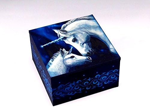 Unicorn Mom and Baby Trinket or Small Jewelry Box with Mirror by Anne Stokes  4x4x2.5"H