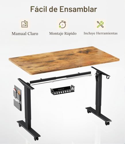 MAIDeSITe Height Adjustable Electric Lift Table, 120 x 60 cm Standing and Sitting Table with Cable Tray, Hook and Storage Pockets, Lift Table with Memory Controller