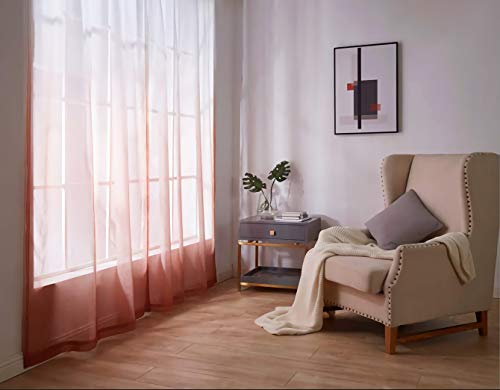 Orange Ombre Sheer Curtains 63 inches Long, Orange Sheer Curtains for Bedroom, Rod Pocket Window Curtains for Living Room Decor, 2 Panels 52\