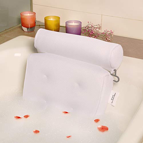Bath-tub Pillow for Home Spa and Rest, Relaxation Bath tub Cushion with Strong Suction Cups, Mold & Mildew Resistant, 2-Panel Odor Free Bath Pillows - White (1)