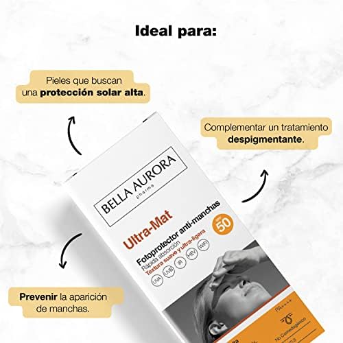 Bella aurora - ultra-mat, anti-manchas textura gel protetor solar facial fps50, proteção solar anti-manchas para pele oleosa