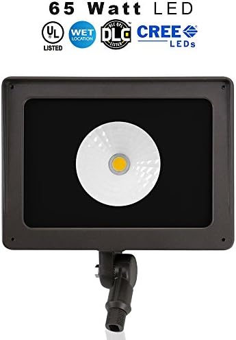 LED Outdoor Flood Light Fixture for Landscape or Security Lighting, 65 Watt (500W Equivalent), 7400 Lumens, 5000K (daylight), IP65 Waterproof, 120-277v, UL & DLC – Knuckle Mount–5Year Warranty