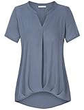 Tunic Blouse Short Sleeve, Messic Ladies Loose Fitting Tops Deep V Neck Blouse Shirt(XL,Blue Grey)