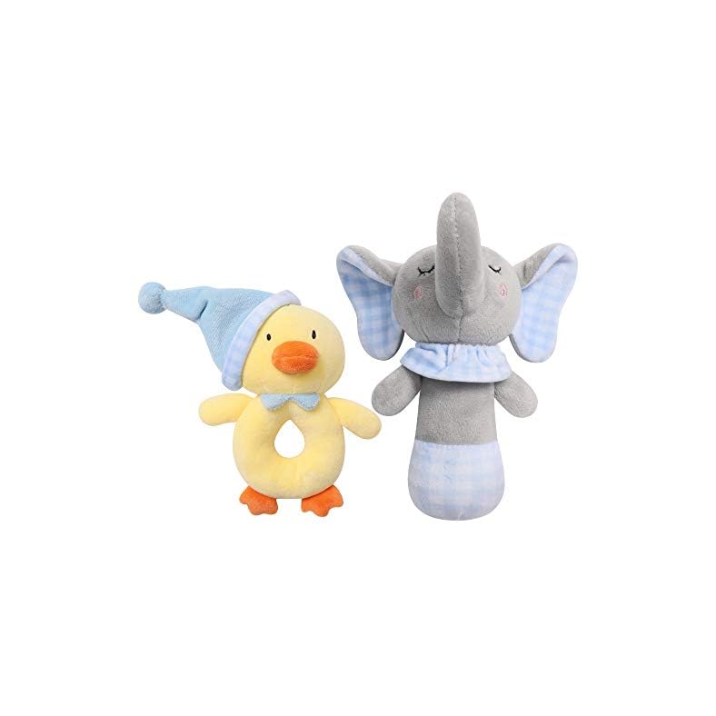 TILLYOU 2 PCS Soft Baby Rattle for Newborns, Plush Stuffed Animal Rattle, Rattle Shaker Set for Infants, Shower Gifts…