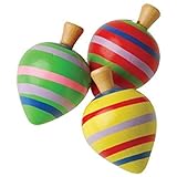 US Toy -Dozen Assorted Hand Painted Classic Wooden Spinning Tops