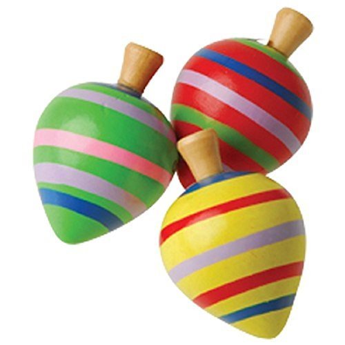 US Toy -Dozen Assorted Hand Painted Classic Wooden Spinning Tops